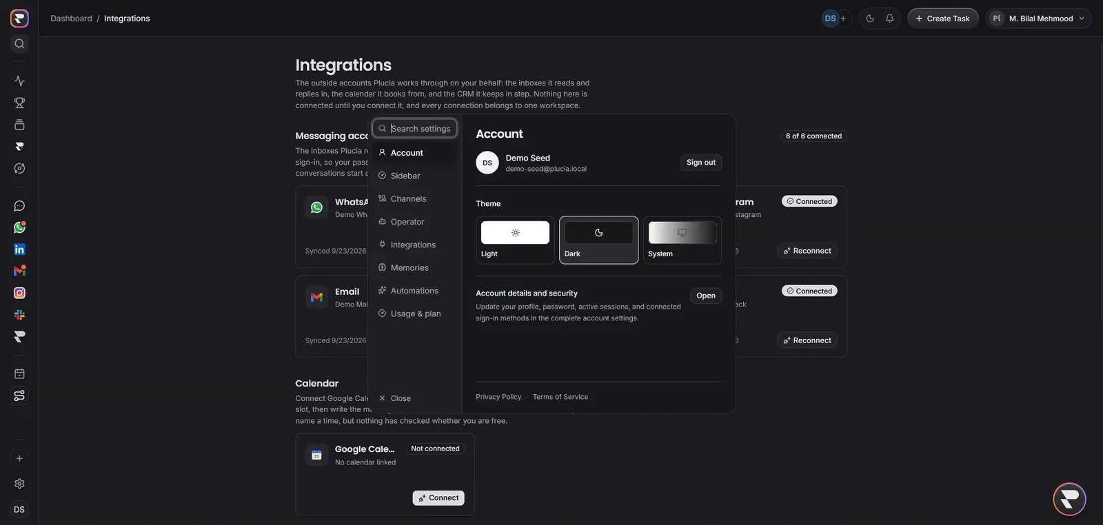 Plucia — Integration details